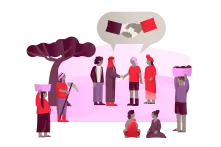 Illustration of people symbolically making peace.