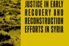 Coverbild in gelb mit schwarzer Aufschrift "Environmental Justice in Early Recovery Efforts in Syria"