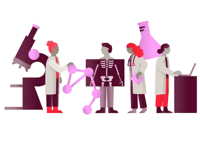 Illustration of three people simulating a medical examination.