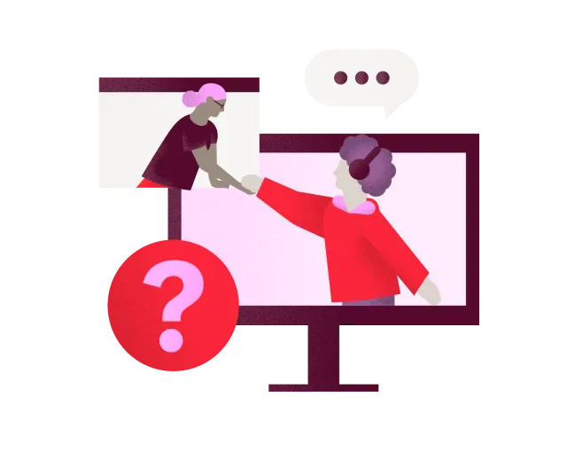 Illustration von zwei personen die sich via Video-Chat helfen