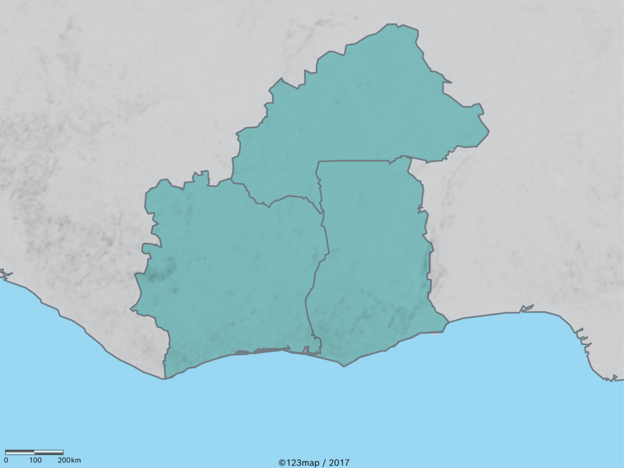 Kartenansicht Dreiländereck BurkinaFaso_Elfenbeinküste_Ghana